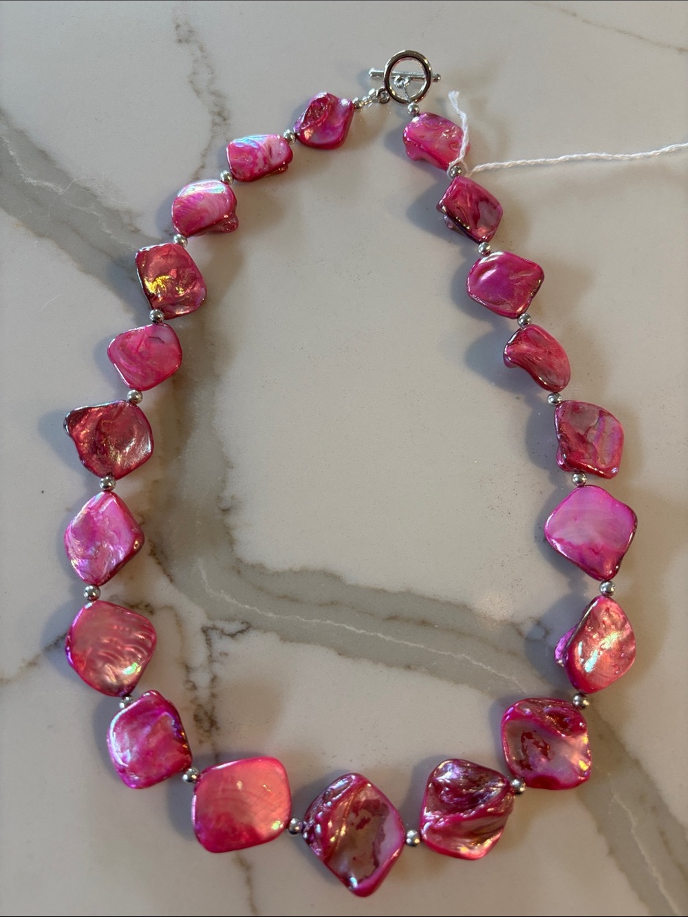 Pink Pink Baroque Pearl Necklace - Sterling Silver Spacers